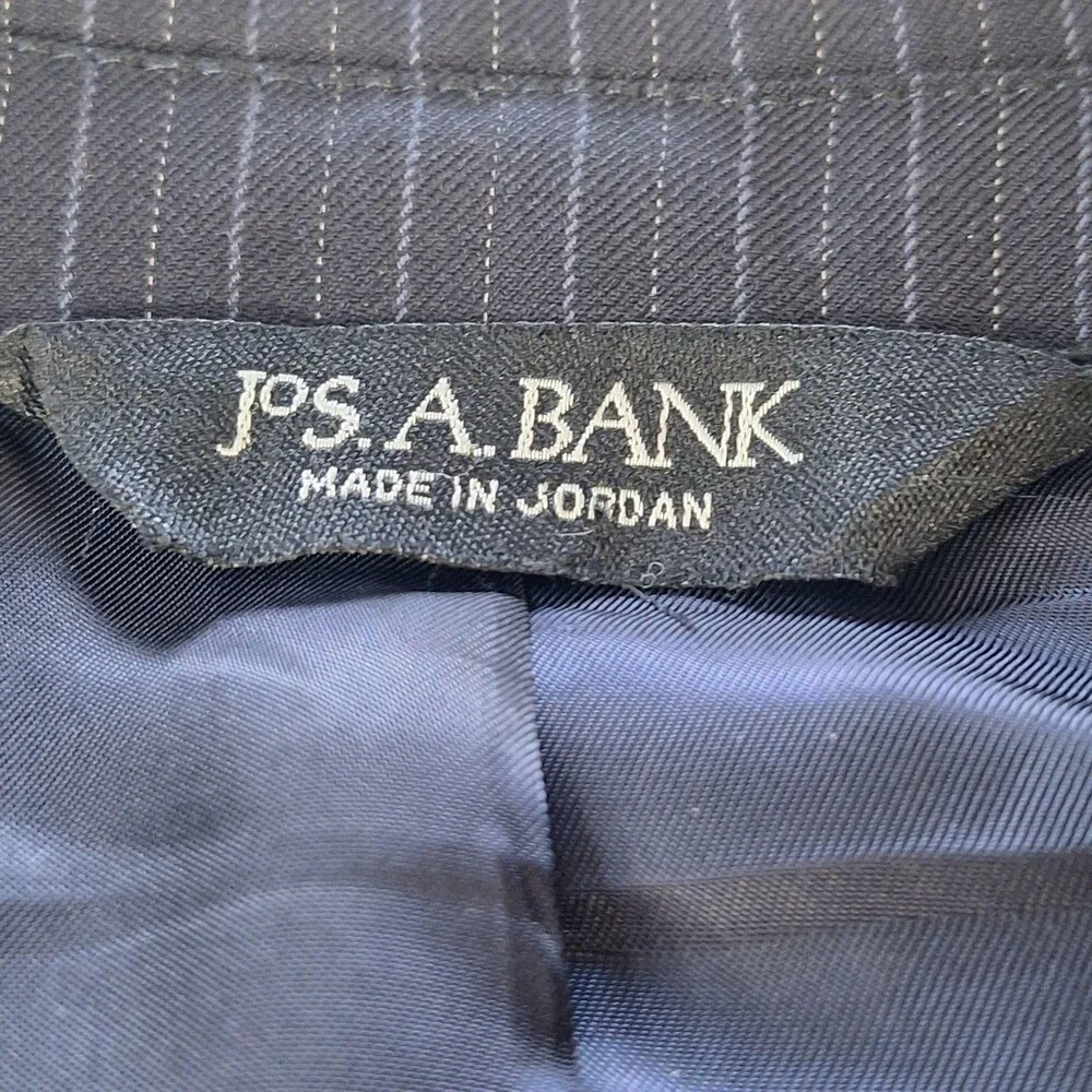 Jos A Bank Suit Mens 42R Blue Wool Stripe Single Vent 2 Button Signature 34x29
